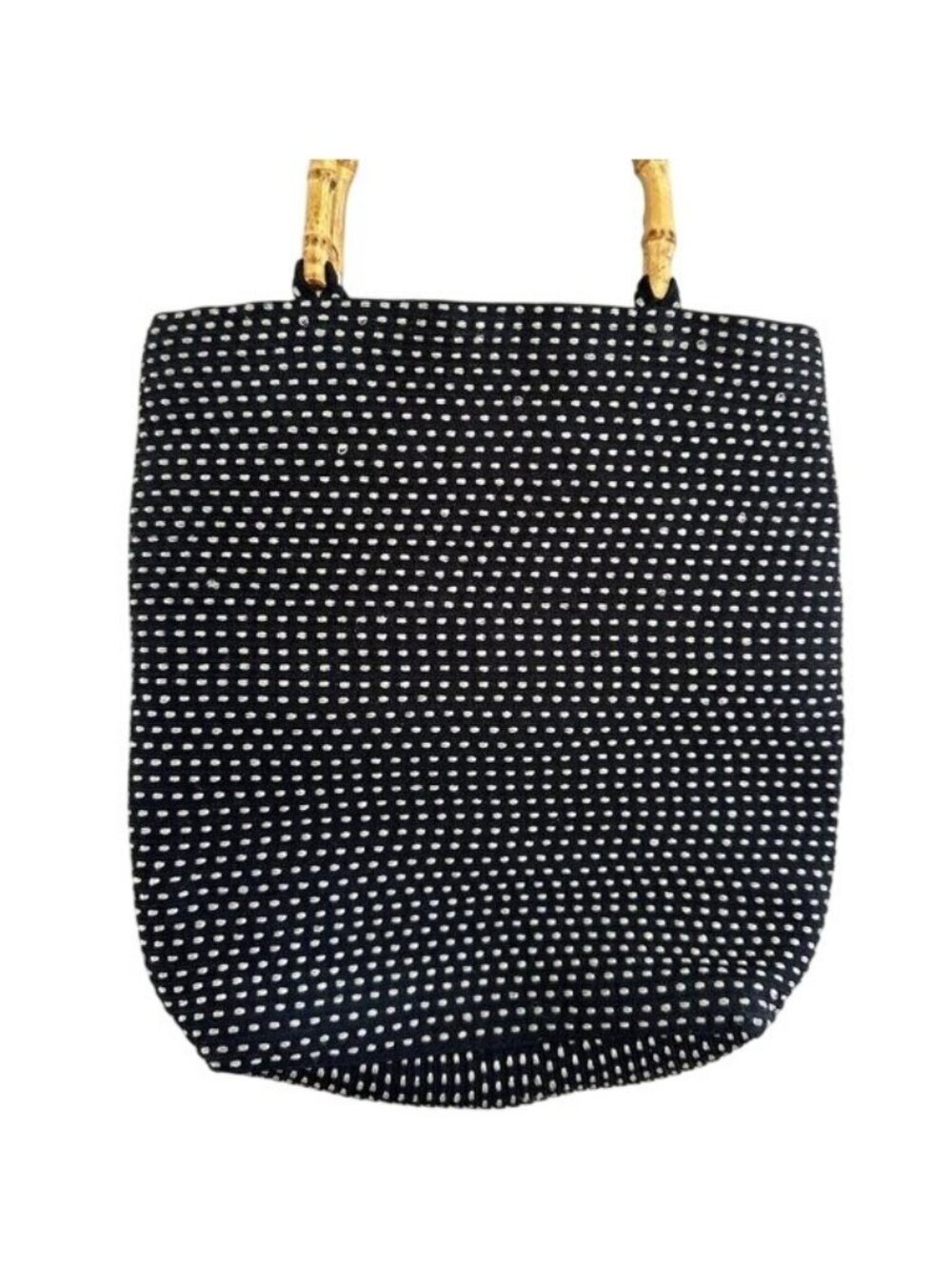 San Diego Hat Co Black White Polka Dot Tote Bag Bamboo Handles Retro Purse
